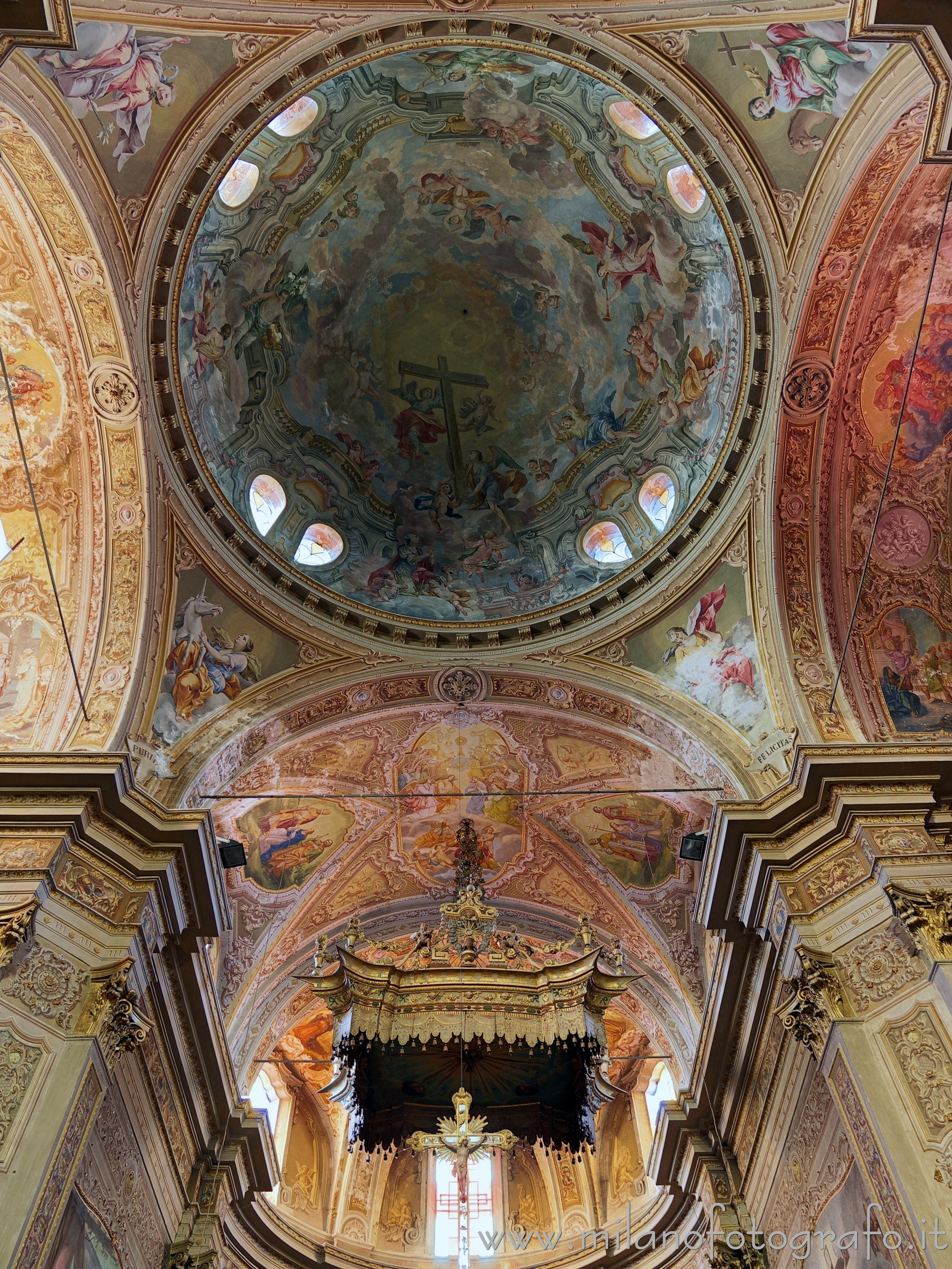 Carpignano Sesia (Novara, Italy) - Ceiling of the presbytery and of the dome of the Church of Santa Maria Assunta